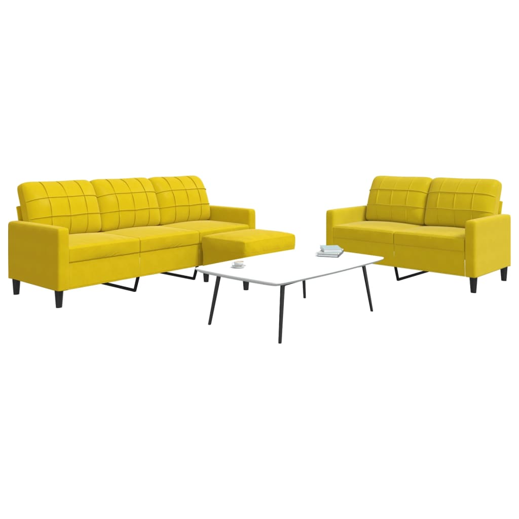 Set Di Divani 3 Pz Con Cuscini Giallo In Velluto