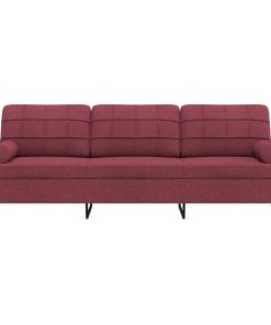 Divano A 3 Posti Con Cuscini Rosso Vino 210 Cm In Tessuto