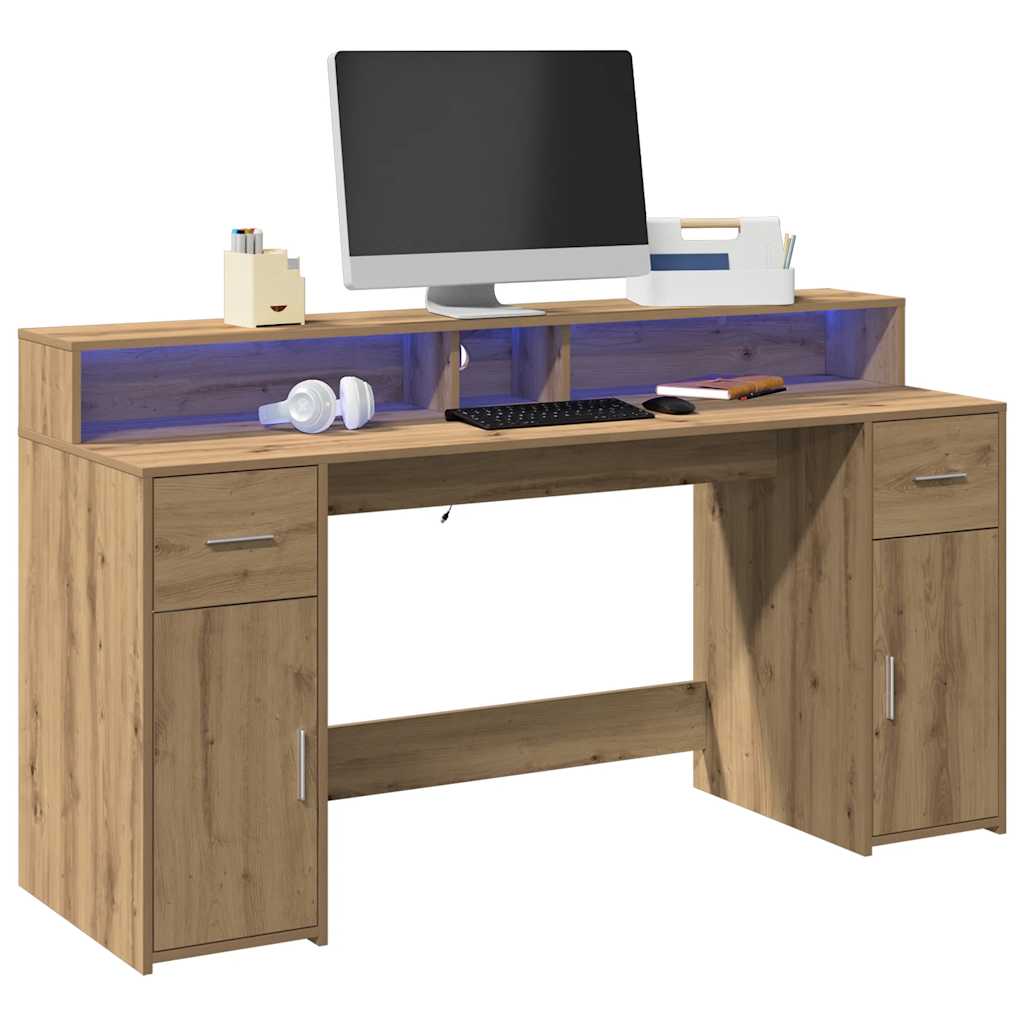 Scrivania Con Luci Led Rovere 160x55x91 Cm In Legno Multistrato
