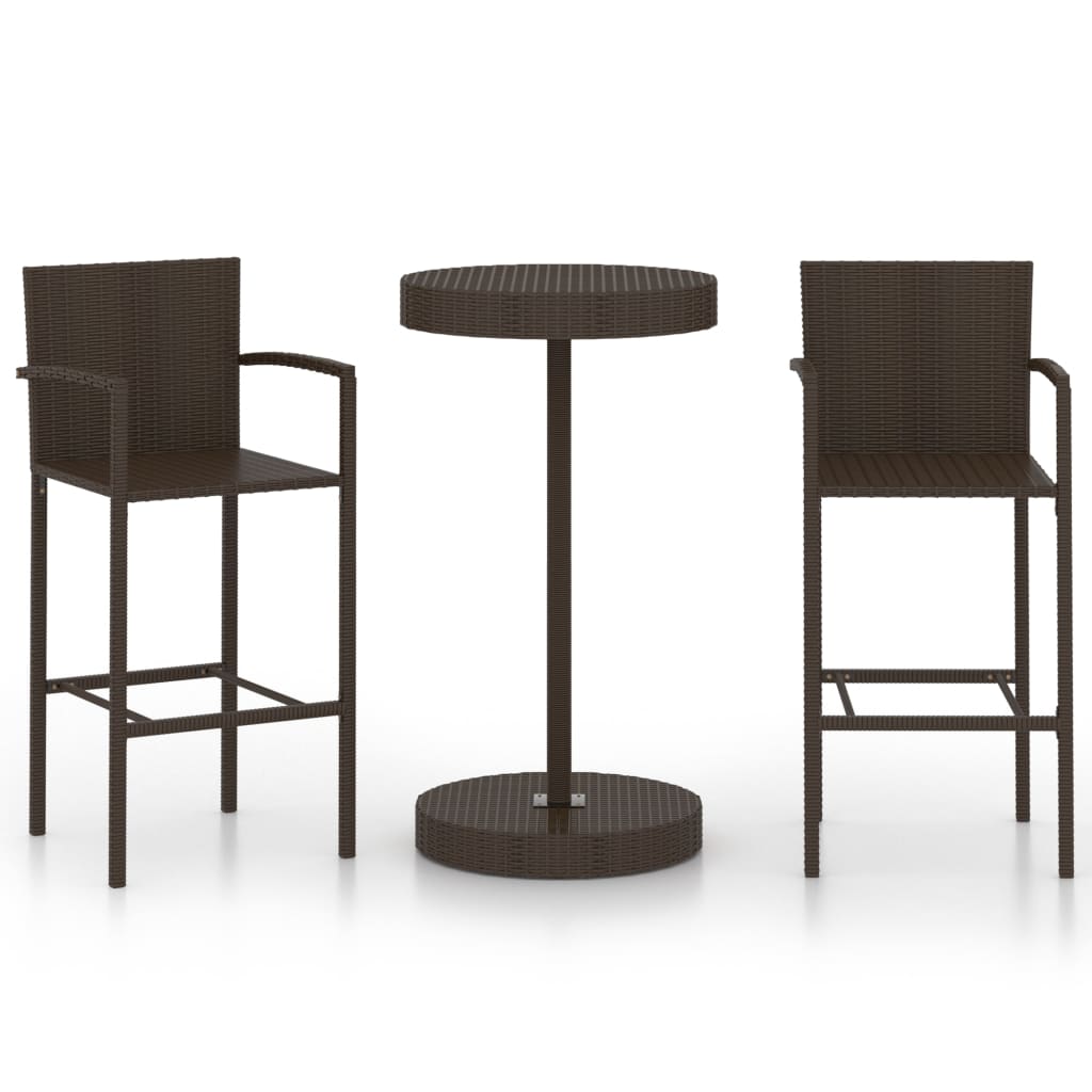 Set Bar Da Giardino 3 Pz In Polyrattan Marrone