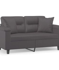 Divano A 2 Posti Con Cuscini Grigio 120 Cm In Similpelle