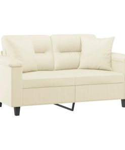 Divano A 2 Posti Con Cuscini Crema 120 Cm In Similpelle