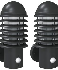 Applique Per Esterno Con Sensore 2 Pz Nere In Acciaio Inox
