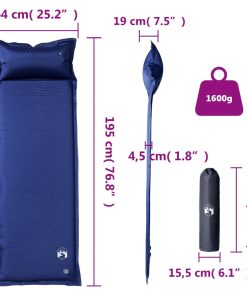 Materasso Campeggio Autogonfiabile Cuscini 1 Persona Blu Marino