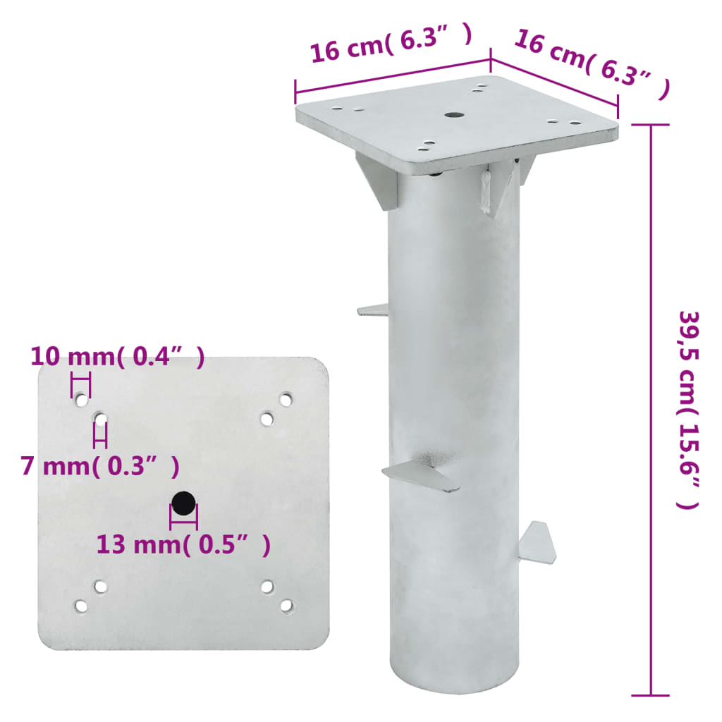 Base Per Ombrellone Interrata Argento 16x16x39,5 Cm Acciaio - Image 5