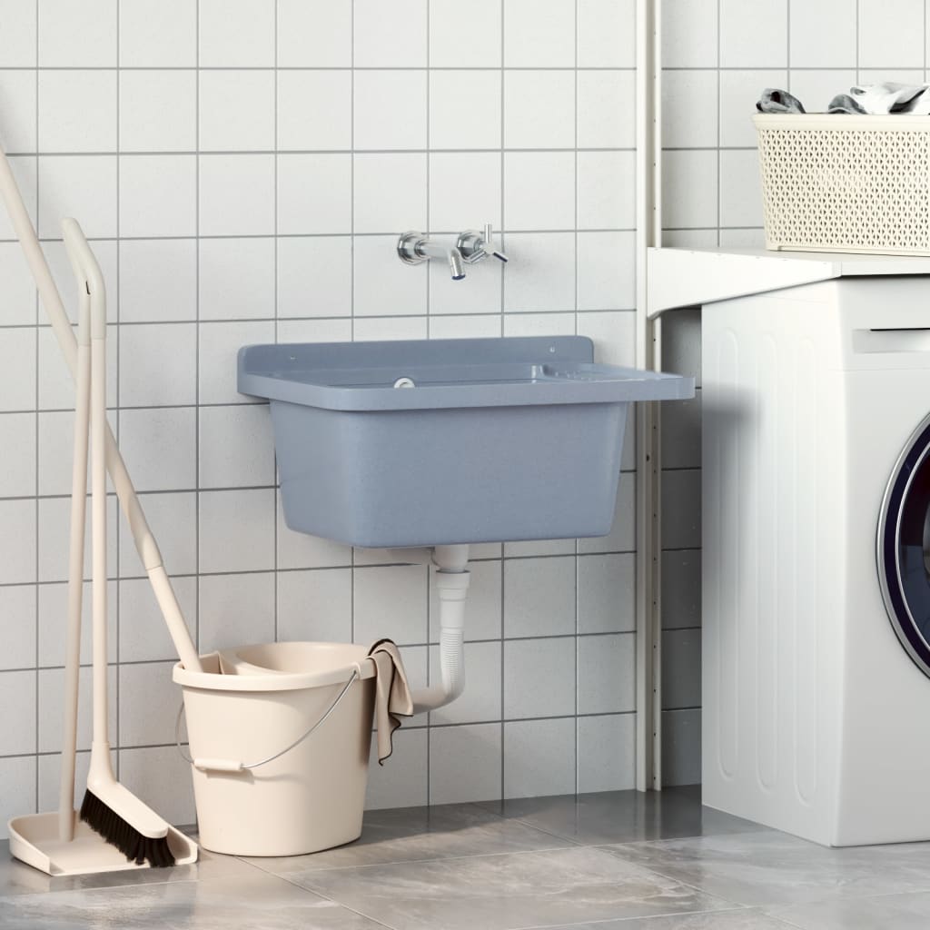 Lavabo A Parete Grigio 60x40x28 Cm In Resina