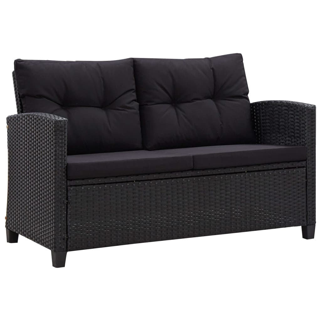 Divano Da Giardino 2 Posti Con Cuscini Nero 124 Cm Polyrattan