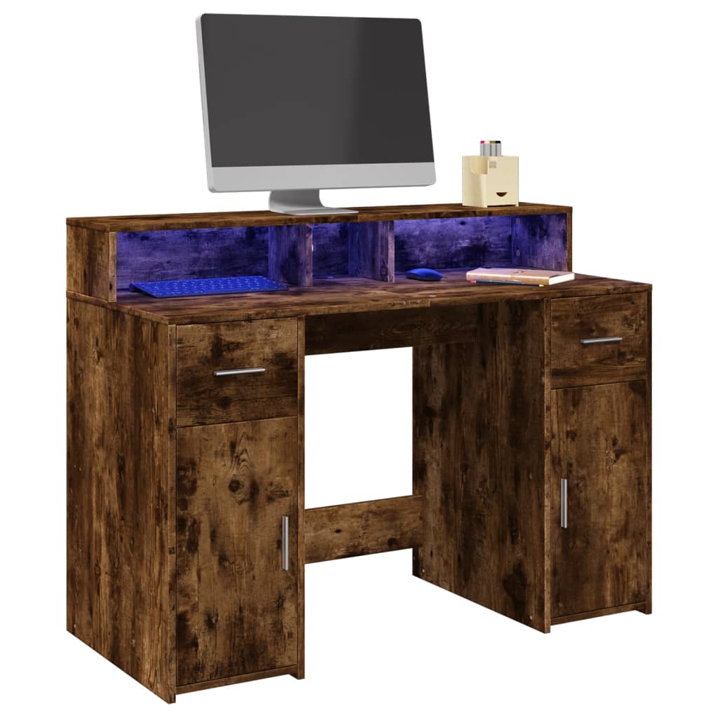Scrivania Con Luci Led Rovere Fumo 120x55x91 Cm In Multistrato - Image 4