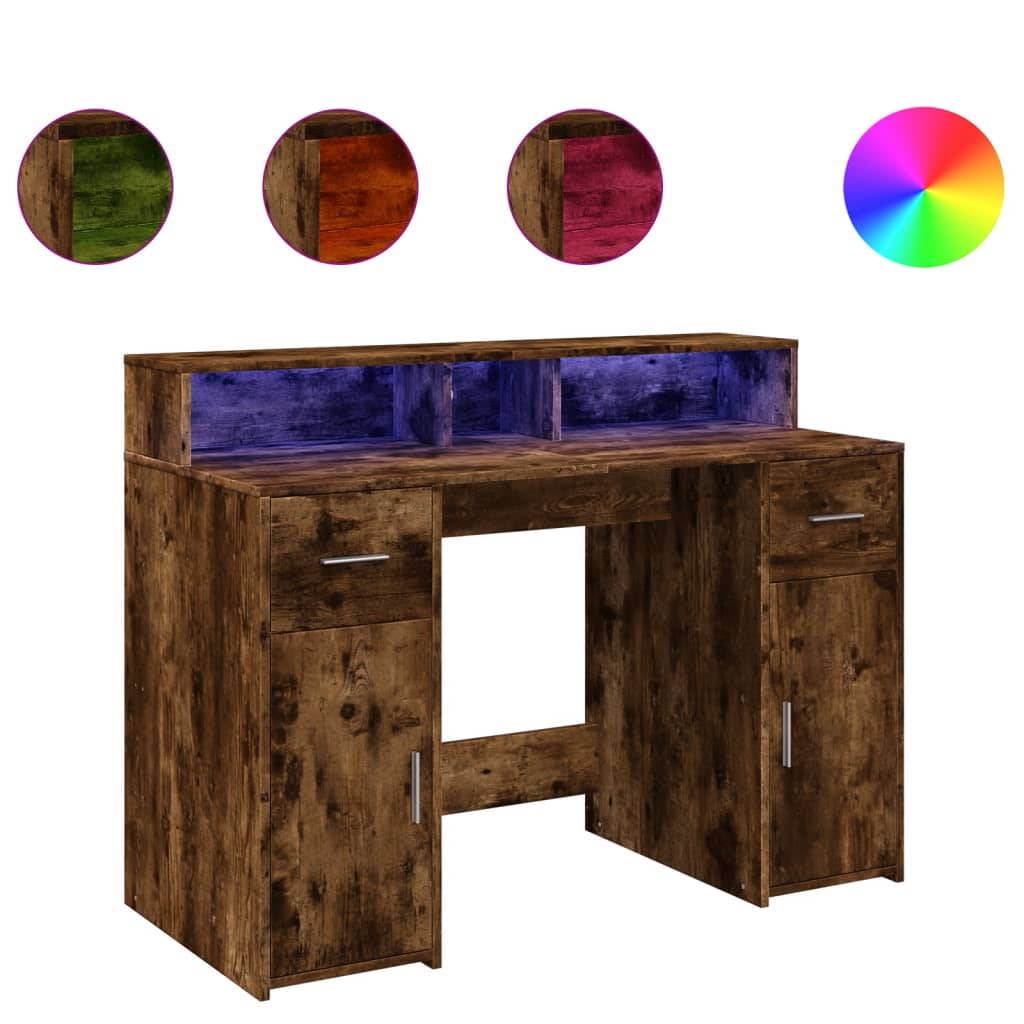 Scrivania Con Luci Led Rovere Fumo 120x55x91 Cm In Multistrato - Image 3