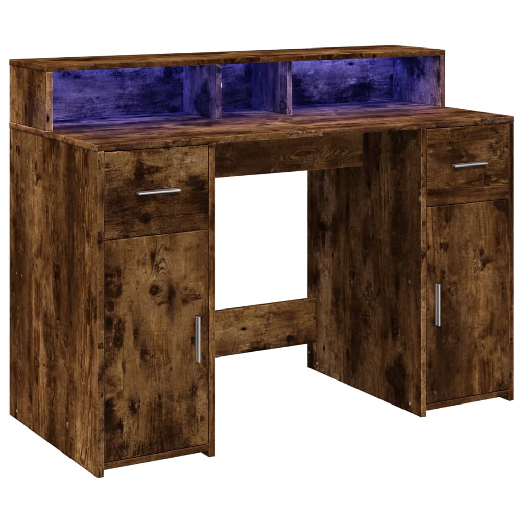 Scrivania Con Luci Led Rovere Fumo 120x55x91 Cm In Multistrato - Image 6