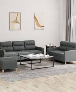 Set Di Divani 3 Pz Con Cuscini Grigio Scuro In Tessuto