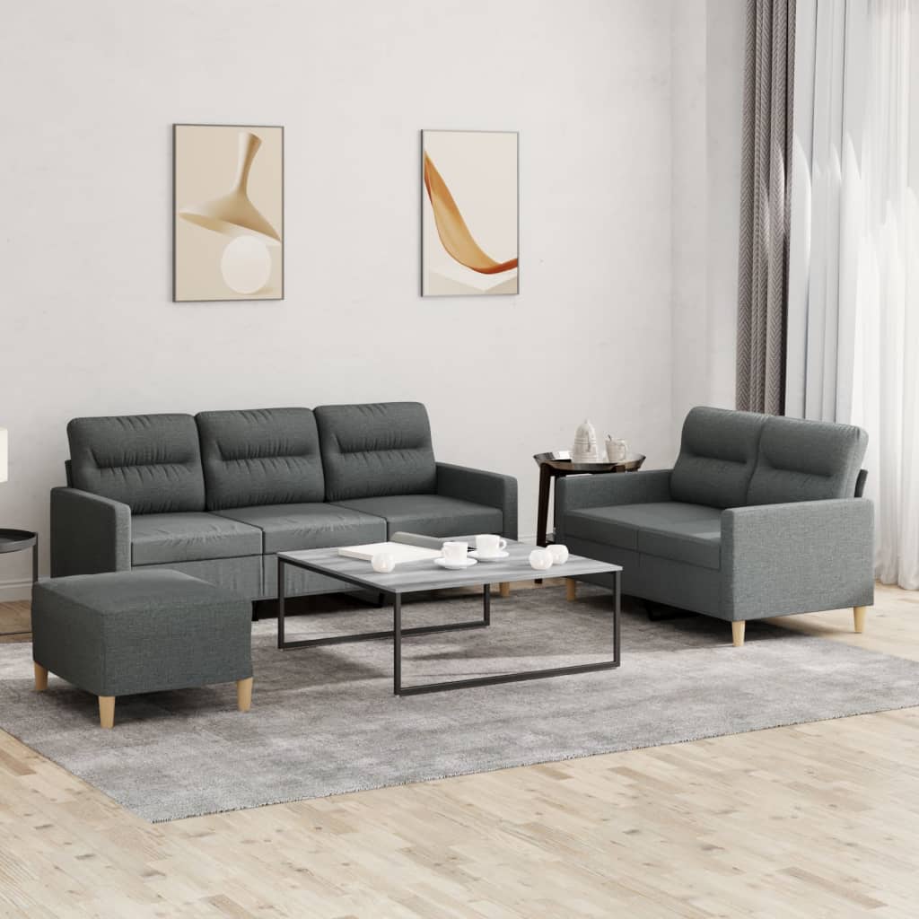 Set Di Divani 3 Pz Con Cuscini Grigio Scuro In Tessuto