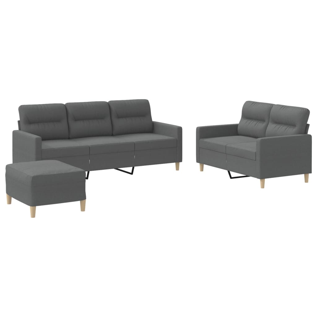 Set Di Divani 3 Pz Con Cuscini Grigio Scuro In Tessuto - Image 5