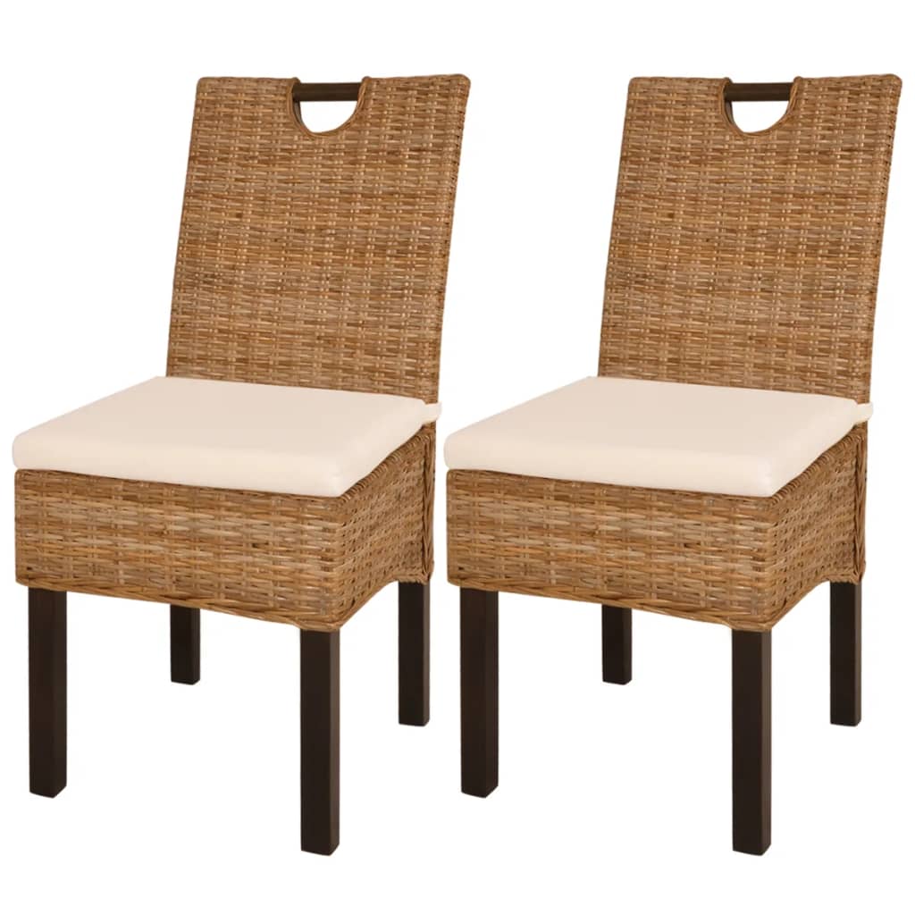Sedie Sala Da Pranzo 2 Pz In Rattan Kubu E Legno Di Mango