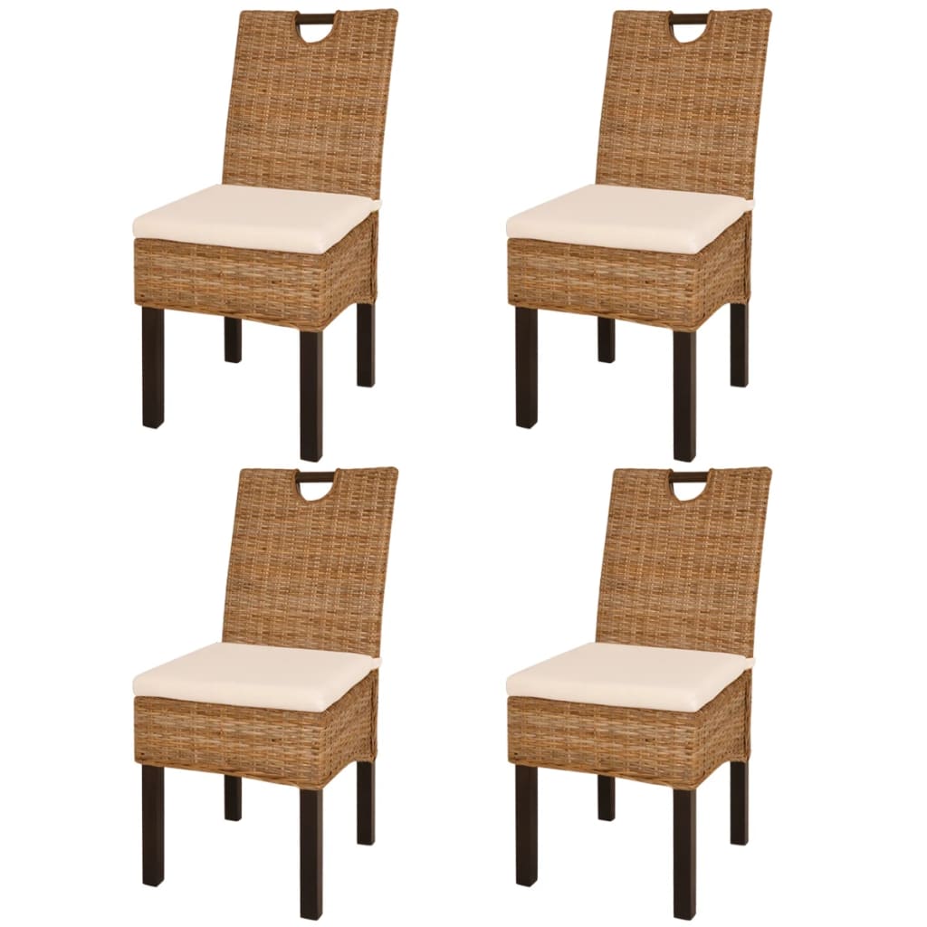 Sedie Sala Da Pranzo 4 Pz In Rattan Kubu E Legno Di Mango