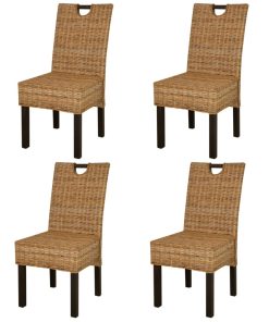 Sedia Da Pranzo 4 Pz In Rattan Kubu E Legno Di Mango