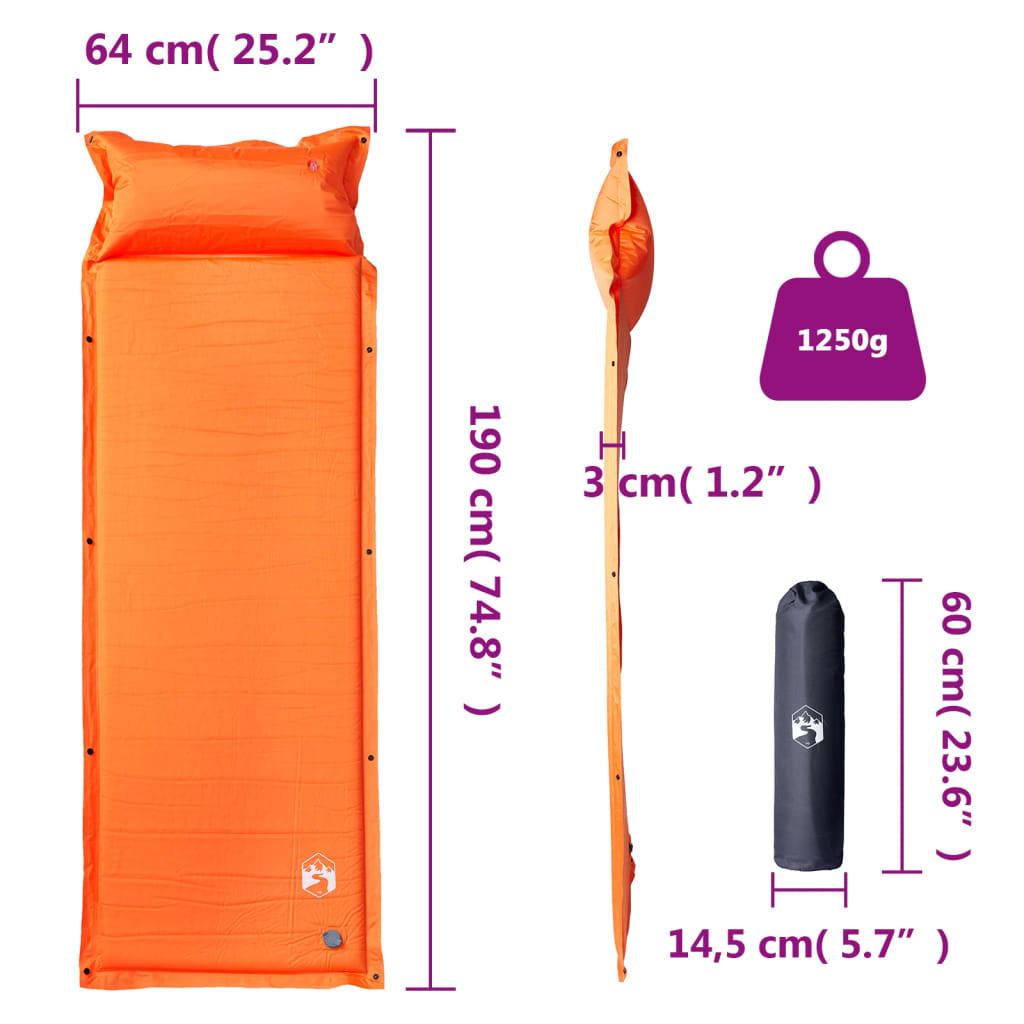 Materasso Campeggio Autogonfiabile Cuscini 1 Persona Arancio - Image 3
