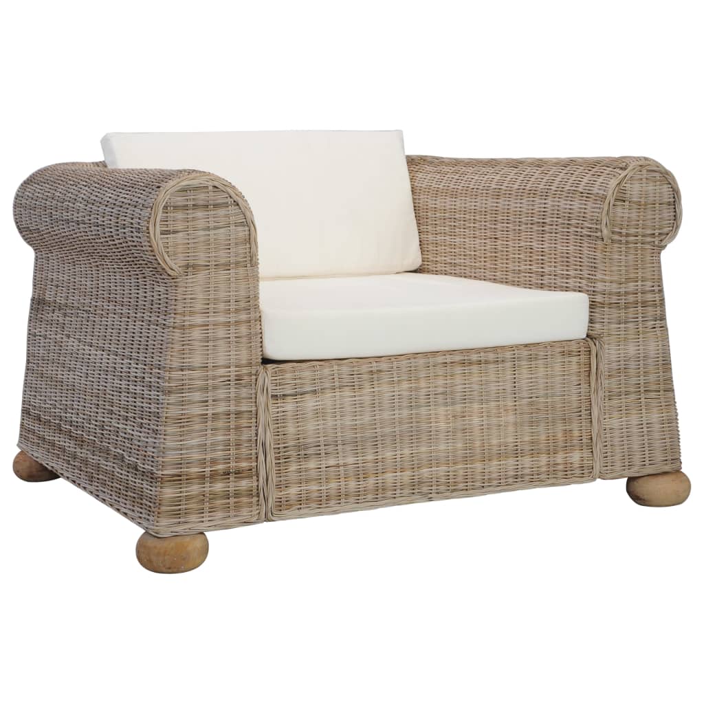 Set Di Divani 2 Pz Con Cuscini In Rattan Naturale