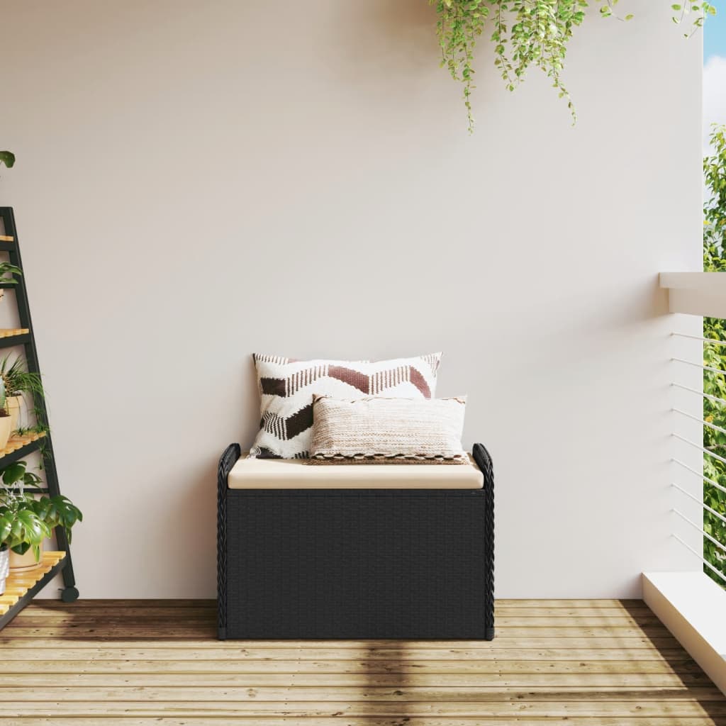 Cassapanca Con Cuscino Nera 80x51x52 Cm In Polyrattan - Image 5