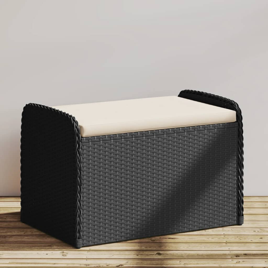 Cassapanca Con Cuscino Nera 80x51x52 Cm In Polyrattan