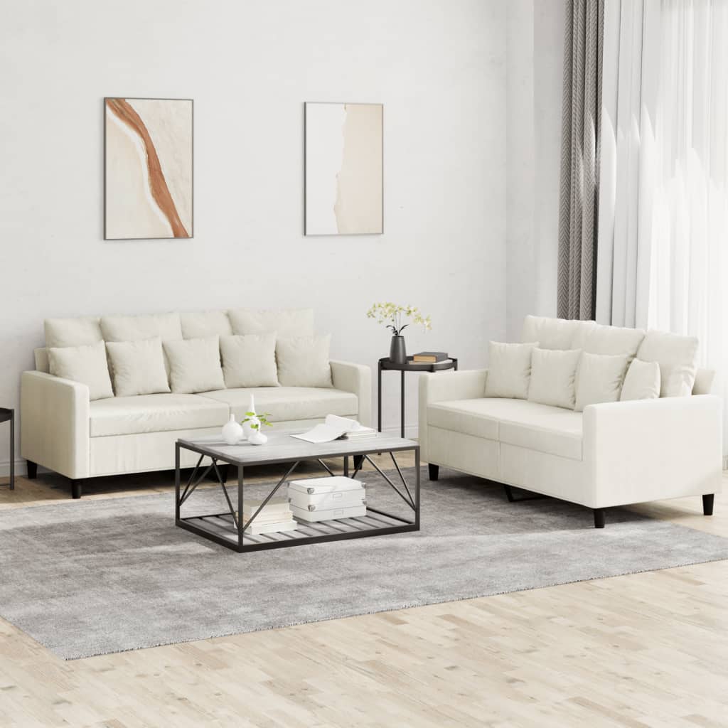 Set Di Divani 2 Pz Con Cuscini Crema In Velluto