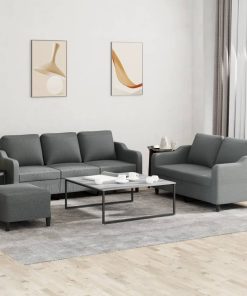 Set Di Divani 3 Pz Con Cuscini Grigio Scuro In Tessuto