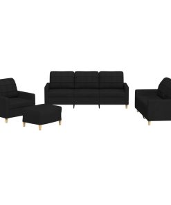 Set Di Divani 4 Pz Con Cuscini Nero In Tessuto