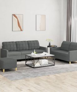 Set Di Divani 3 Pz Con Cuscini Grigio Scuro In Tessuto