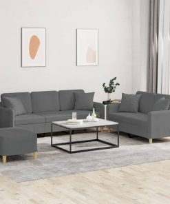 Set Di Divani 3 Pz Con Cuscini Grigio Scuro In Tessuto