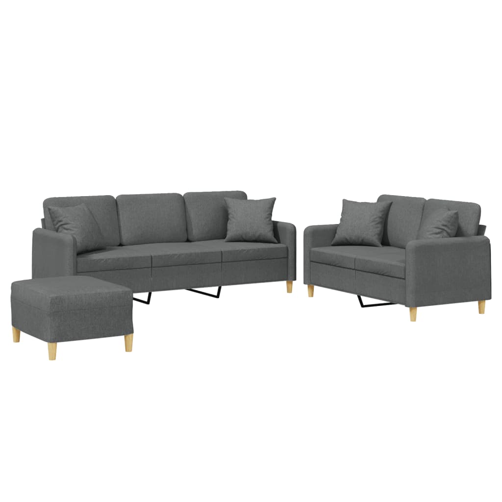 Set Di Divani 3 Pz Con Cuscini Grigio Scuro In Tessuto - Image 3