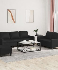 Set Di Divani 3 Pz Con Cuscini Nero In Similpelle
