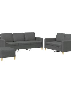 Set Di Divani 3 Pz Con Cuscini Grigio Scuro In Tessuto