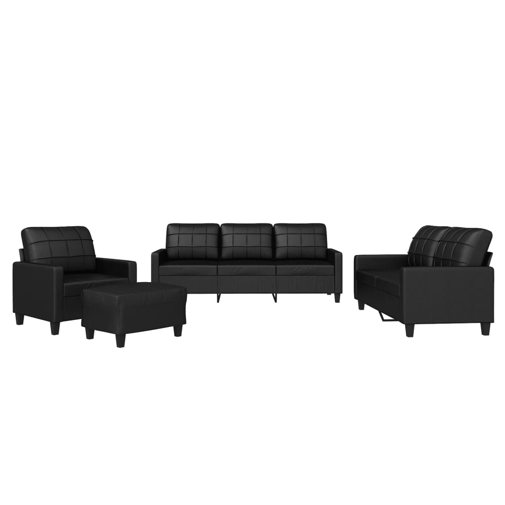 Set Di Divani 4 Pz Con Cuscini Nero In Similpelle