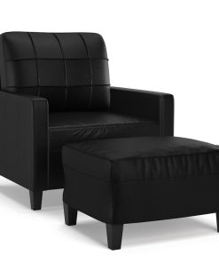 Poltrona Con Poggiapiedi Nero 60 Cm In Similpelle
