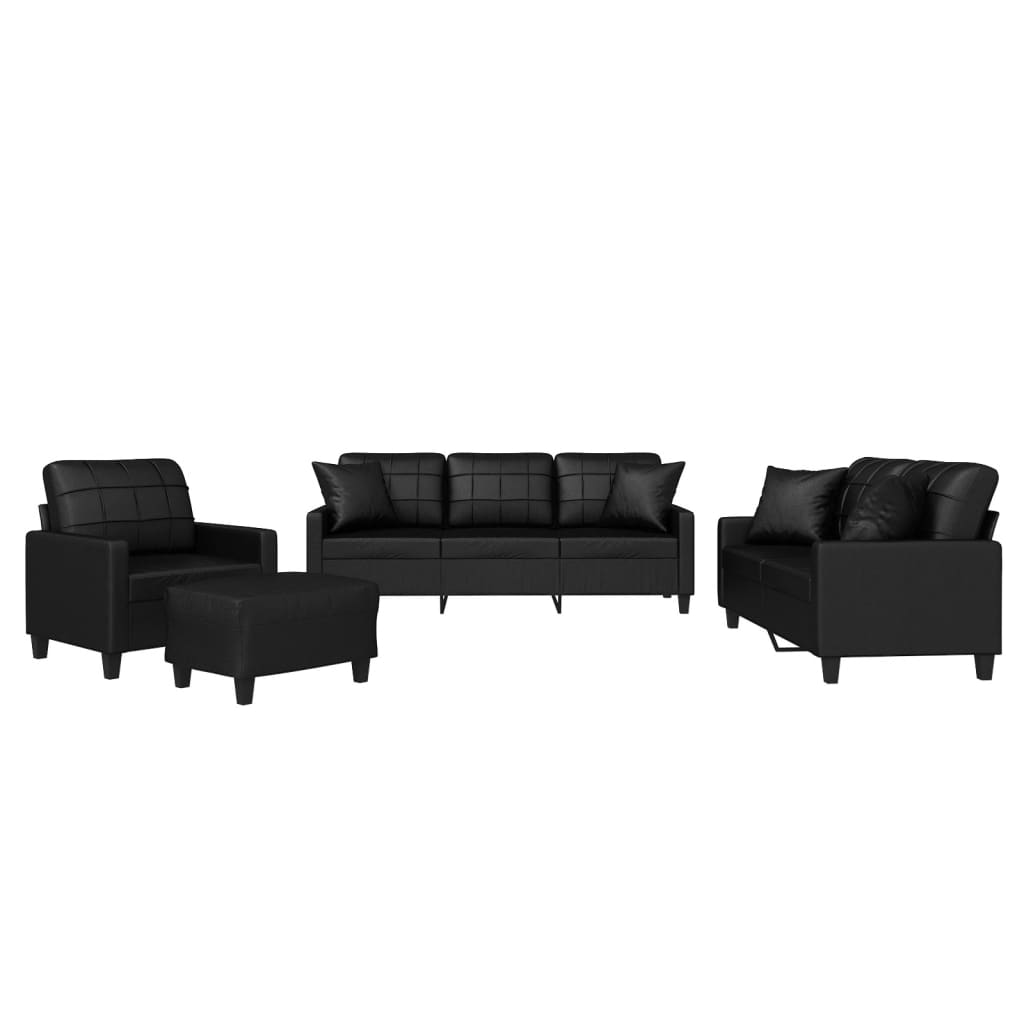 Set Di Divani 4 Pz Con Cuscini Nero In Similpelle