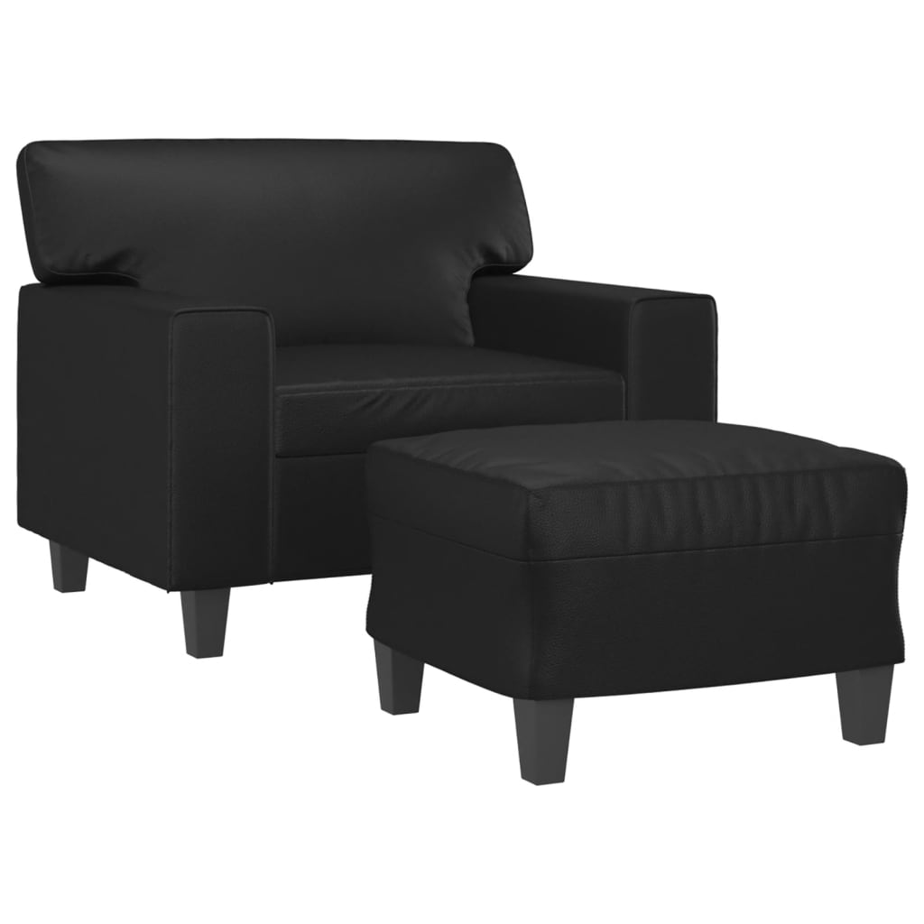 Poltrona Con Poggiapiedi Nero 60 Cm In Similpelle