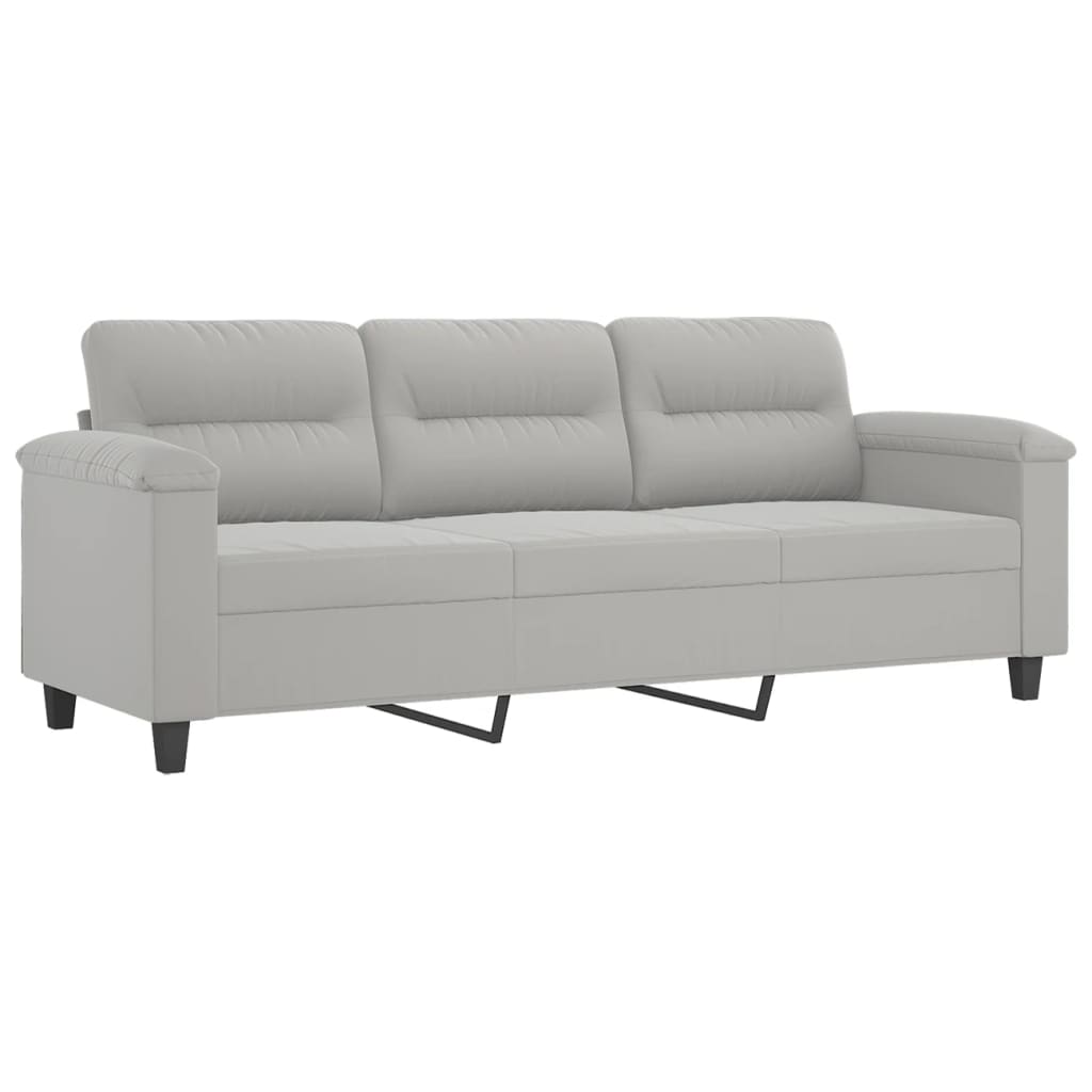 Set Divani 2 Pz Con Cuscini Grigio Chiaro In Tessuto Microfibra