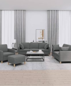 Set Di Divani 4 Pz Con Cuscini Grigio Scuro In Tessuto