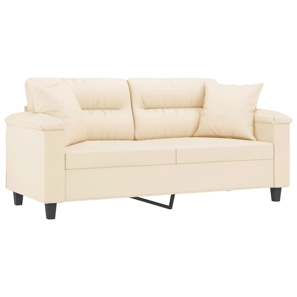 Divano A 2 Posti Con Cuscini Beige 140 Cm Tessuto Microfibra