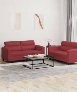 Set Di Divani 2 Pz Con Cuscini Rosso Vino In Similpelle