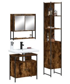 Set Mobili Da Bagno 3 Pz Rovere Fumo In Legno Multistrato