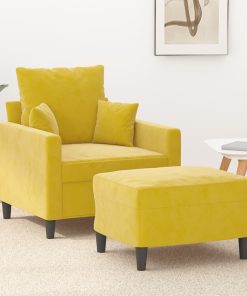 Poltrona Con Poggiapiedi Giallo 60 Cm In Velluto