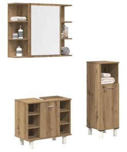 Set Mobili Da Bagno 3 Pz Rovere Artigianale Legno Multistrato