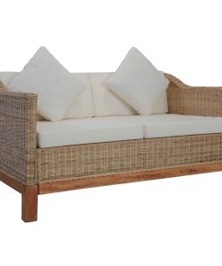 Divano A 2 Posti Con Cuscini In Rattan Naturale