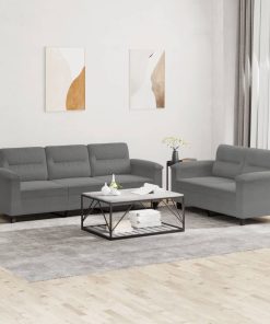 Set Divani 2 Pz Con Cuscini Grigio Scuro In Tessuto Microfibra