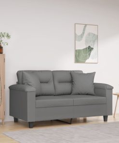 Divano 2 Posti Cuscini Grigio Scuro 120 Cm Tessuto Microfibra