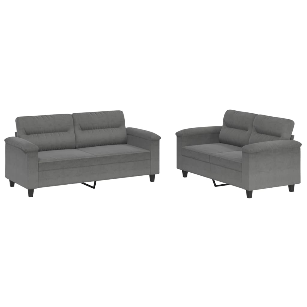 Set Divani 2 Pz Con Cuscini Grigio Scuro In Tessuto Microfibra
