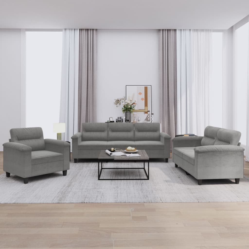 Set Divani 3 Pz Con Cuscini Grigio Scuro In Tessuto Microfibra