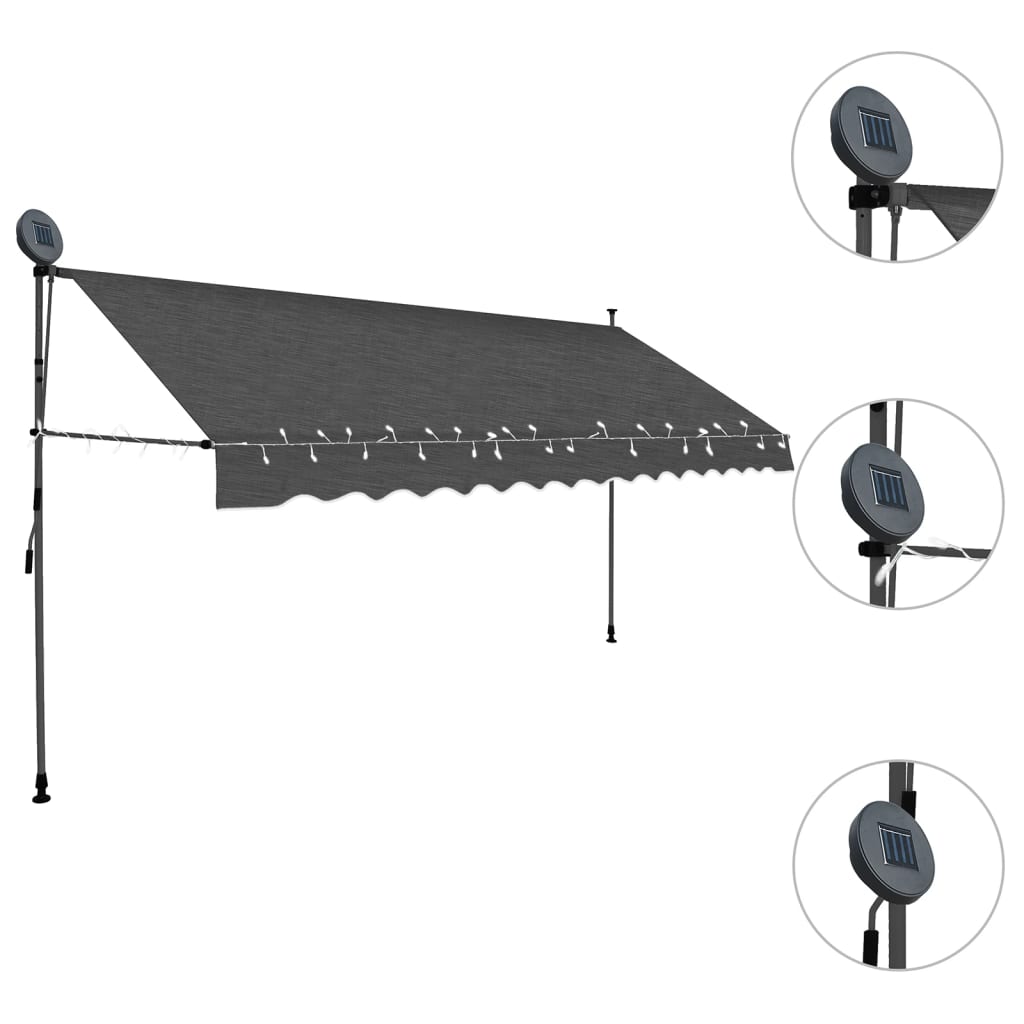 Tenda Da Sole Retrattile Manuale Con Led 350 Cm Antracite - Image 3
