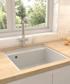 Lavello Da Cucina Con Foro Troppopieno Bianco In Granito